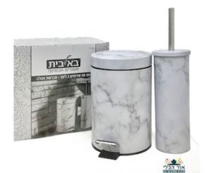 סט מברשת ופח לשירותים שיש לבן אמבטיה ושירותים